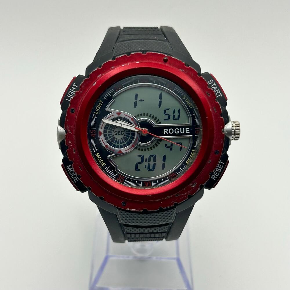 Rogue Red Black Stainless Steel Analog Digital Men’s Watch Working New Battery